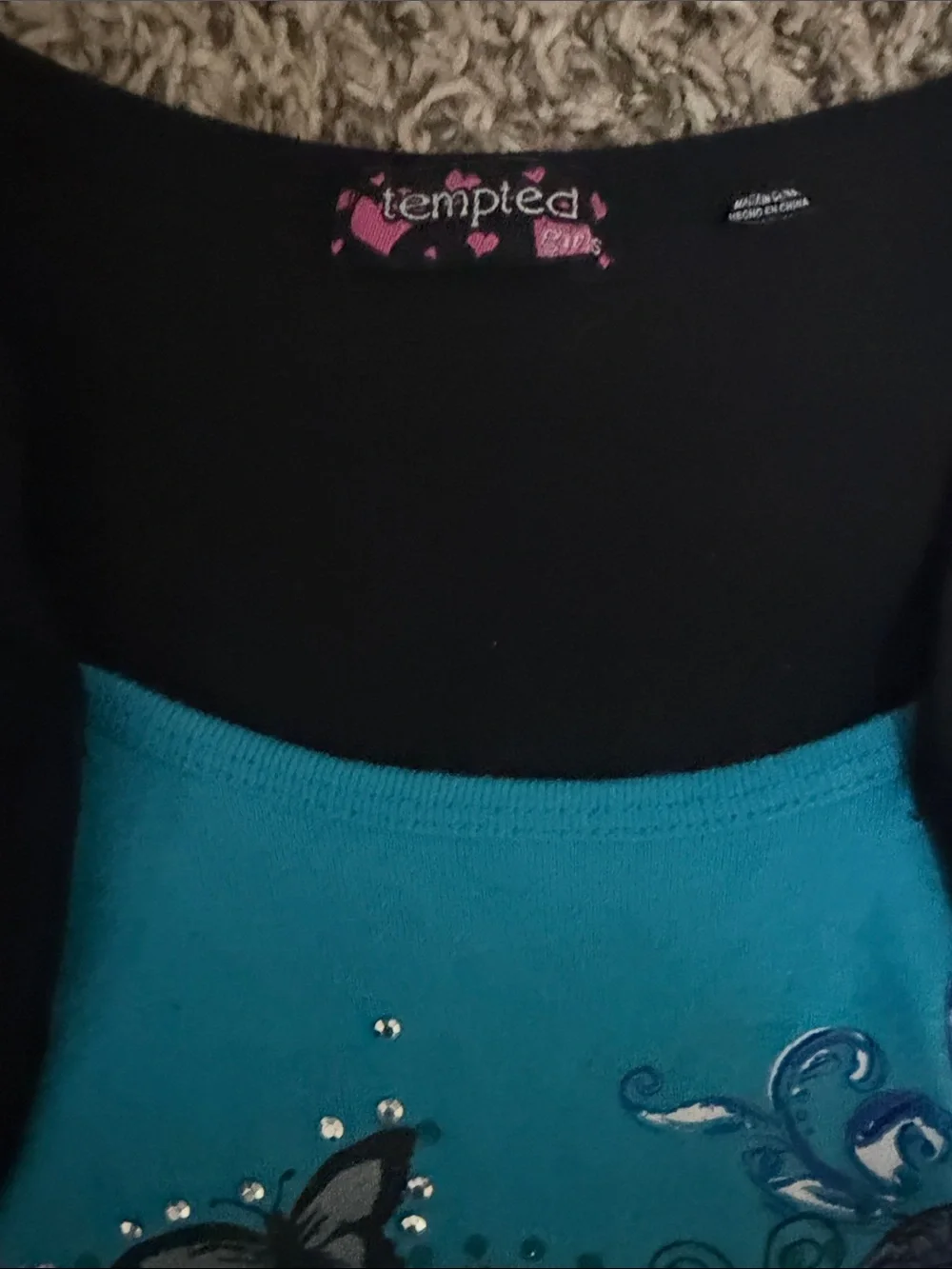 Justice Girls' Teal Butterfly Dress & Grey Sequin Dog Tee Set